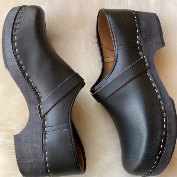 New Black Swedish Style Bohemian Wooden Sole DUTCH Clogs Size EU 40 US 9 Womens - Picture 6 of 15